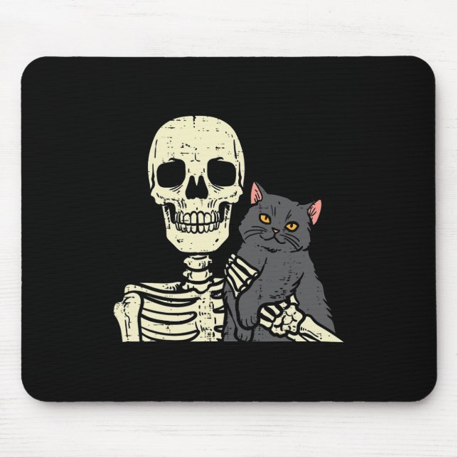 Halloween Black Cat on Skeleton Schulkostüm W Mousepad (Vorne)