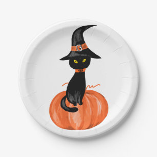 Halloween Black Cat Paper Plate Pappteller