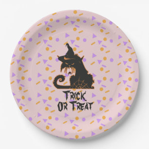 Halloween Black Cat Party Confetti Pink Pappteller