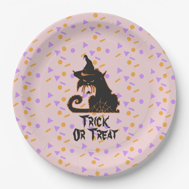 Halloween Black Cat Party Confetti Pink Pappteller (Vorderseite)