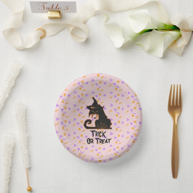 Halloween Black Cat Party Confetti Pink Pappteller (Hochzeit)