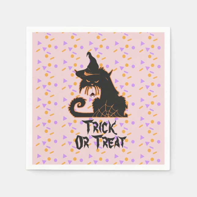 Halloween Black Cat Party Confetti Pink Serviette (Vorderseite)
