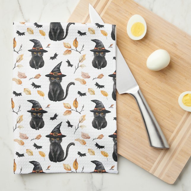 Halloween Black Cat Pattern - Witchy Cat Geschirrtuch (Viertel Falte)