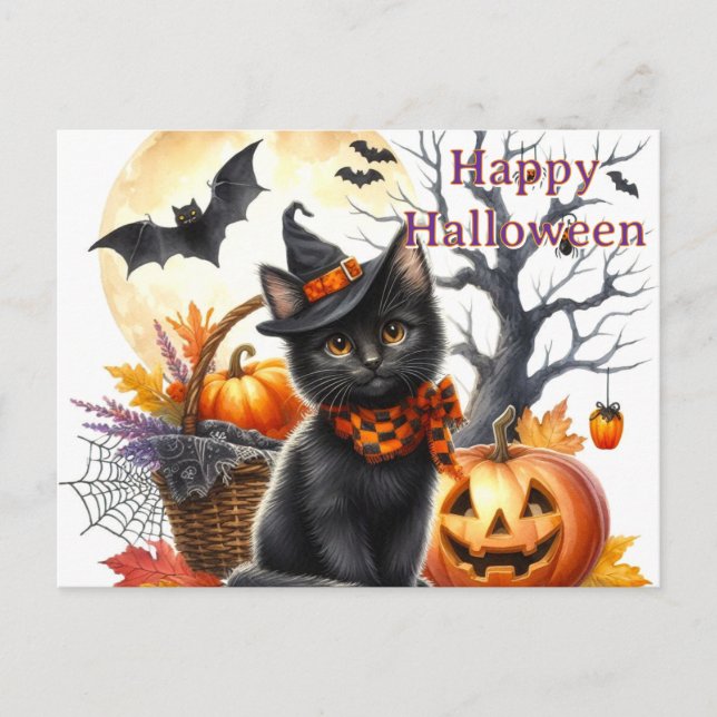 Halloween Black Cat Postkarte (Vorderseite)
