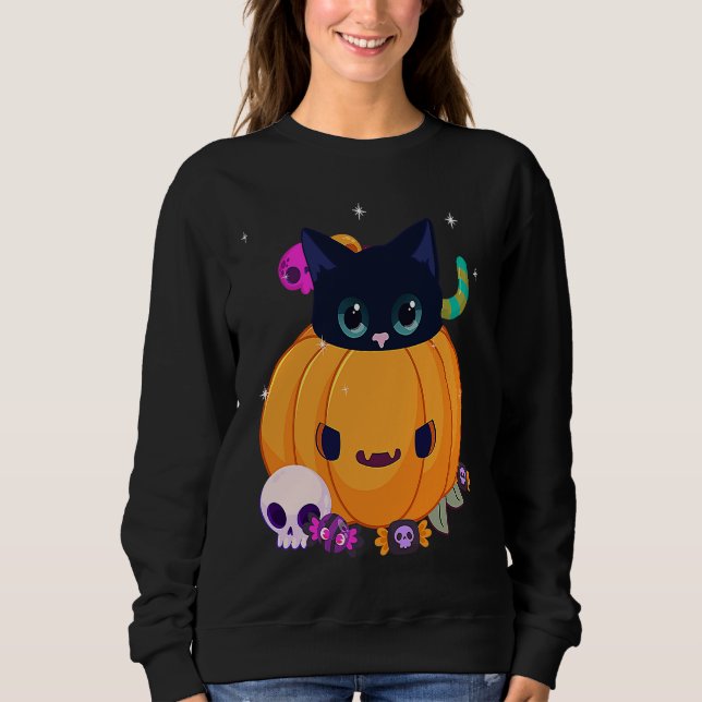 Halloween Black Cat Pumpkin Candy For Kids Girls Sweatshirt (Vorderseite)