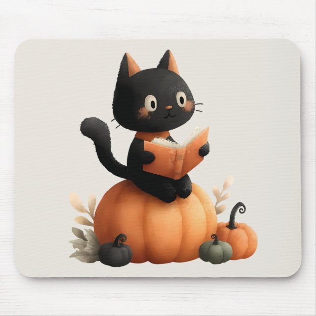Halloween Black Cat Pumpkin Design Mousepad (Vorne)