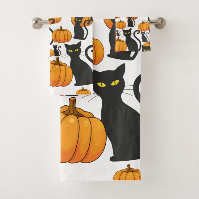 Halloween Black Cat Pumpkin Fun Badhandtuch Set (Insitu)