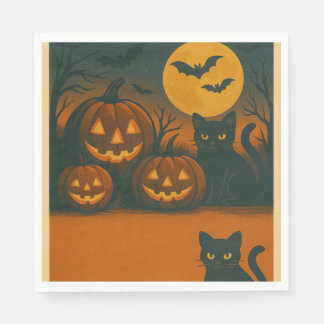 Halloween Black Cat & Pumpkin Napkins Serviette