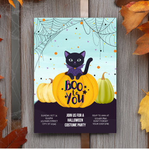Halloween Black Cat Pumpkin Niedlich Costume Party Einladung