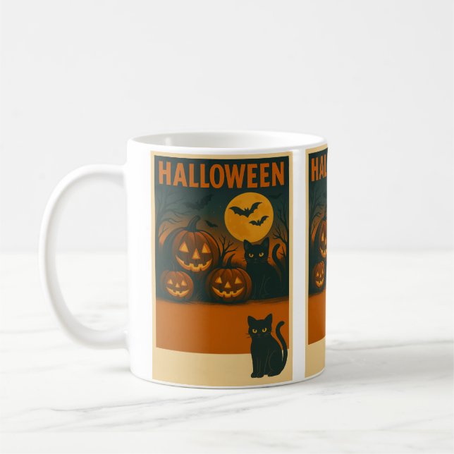 Halloween Black Cat & Pumpkin Tasse - Spooky Vinta (Links)
