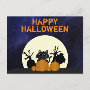 Halloween Black Cat Pumpkins Friedhof Vollmond Postkarte