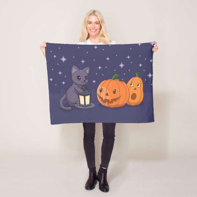 Halloween Black Cat Pumpkins Lantern Purple Fleecedecke (Beispiel)