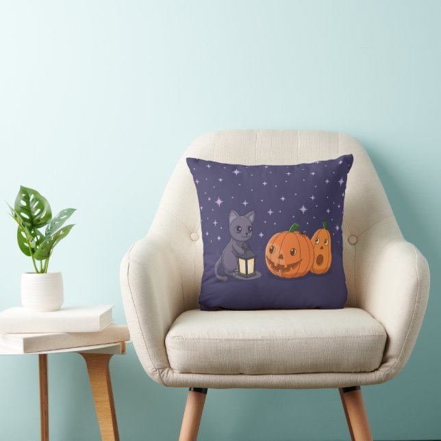 Halloween Black Cat Pumpkins Lantern Purple Kissen (Stuhl )