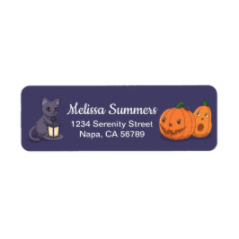 Halloween Black Cat Pumpkins Purple Return Address