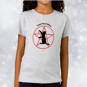 Halloween Black Cat Silhouette Pentagramm Gold Sta T-Shirt