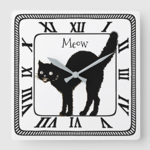 Halloween Black Cat Silhouette Zuhause oder Office Quadratische Wanduhr