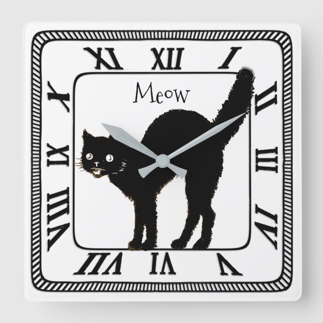 Halloween Black Cat Silhouette Zuhause oder Office Quadratische Wanduhr (Vorderseite)