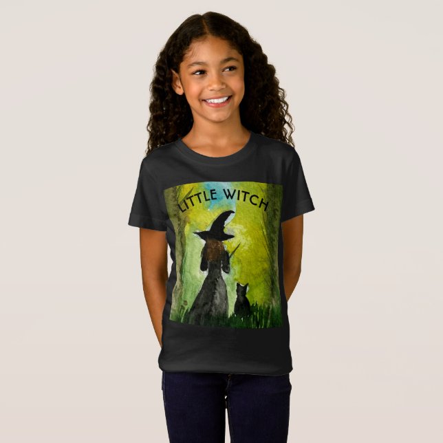 Halloween Black Cat Spooky Watercolor T-Shirt (Vorne ganz)