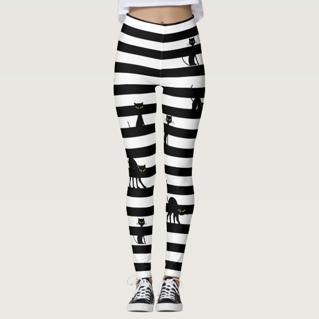 Halloween Black Cat & Stripes Leggings (Vorderseite)