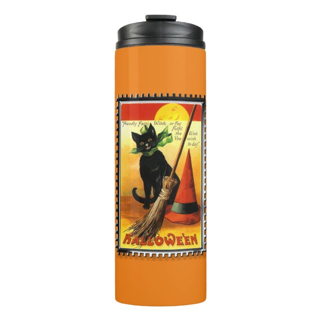 Halloween Black Cat Thermal Tumbler Thermosbecher (Vorderseite)