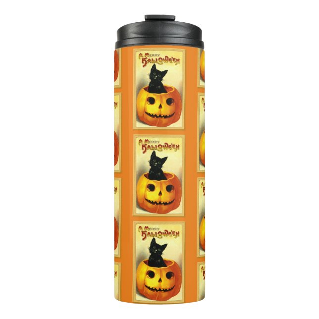 Halloween Black Cat Thermal Tumbler Thermosbecher (Vorderseite)