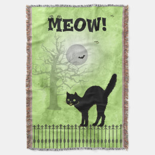 Halloween Black Cat Überall-Green Print Scene Decke