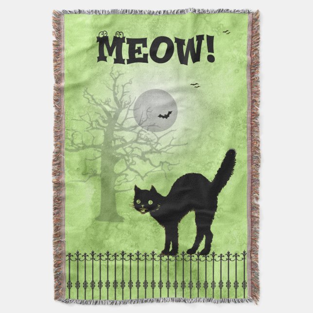 Halloween Black Cat Überall-Green Print Scene Decke (Vorderseite Vertikal)