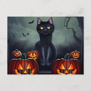 Halloween Black Cat und Beängstigende Pumpkins Feiertagspostkarte