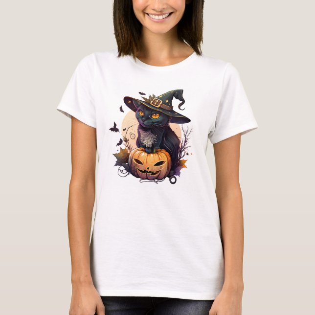 Halloween Black Cat und Jack-o-Laternen T-Shirt (Vorderseite)
