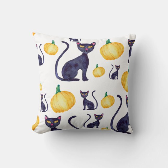 Halloween Black Cat und Orange Pumpkins Design Kissen (Vorderseite)