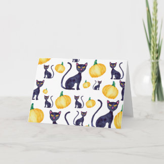 Halloween Black Cat und Orange Pumpkins Karte