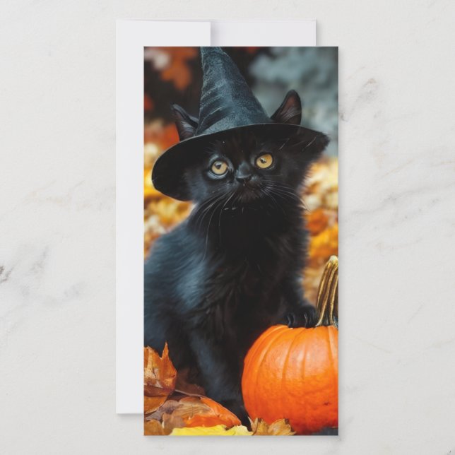 Halloween Black Cat und Pumpkin Card (Vorderseite)