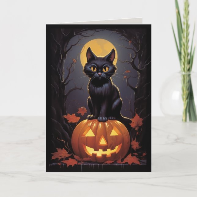 Halloween Black Cat und Pumpkin Einladung (Vorderseite)