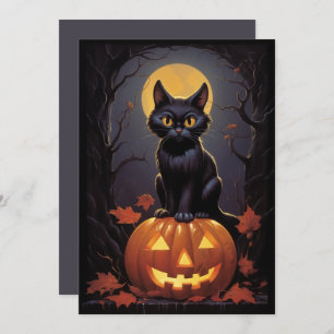 Halloween Black Cat und Pumpkin Einladung