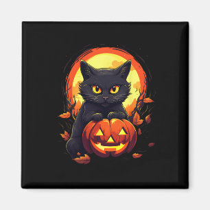 Halloween Black Cat und Pumpkin für Männer Frauen Magnet