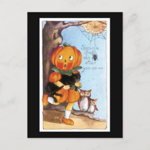 Halloween Black Cat und Pumpkin Girl Postkarte