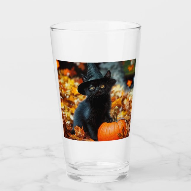 Halloween Black Cat und Pumpkin Glas (Vorderseite)