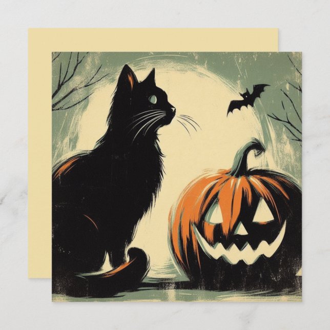 Halloween Black Cat und Pumpkin Karte (Vorne/Hinten)