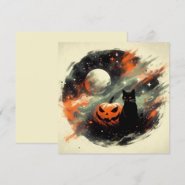 Halloween Black Cat und Pumpkin Karte (Vorne/Hinten)