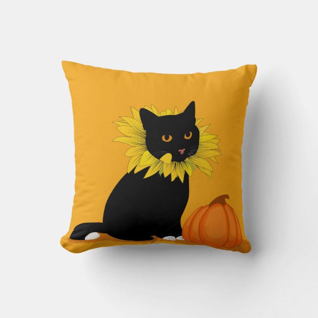 Halloween Black Cat und Pumpkin Kissen (Vorderseite)