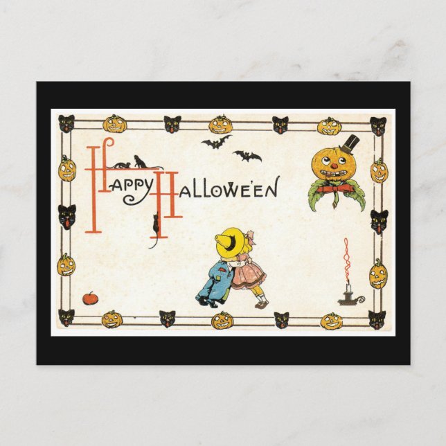 Halloween Black Cat und Pumpkin Postkarte (Vorderseite)
