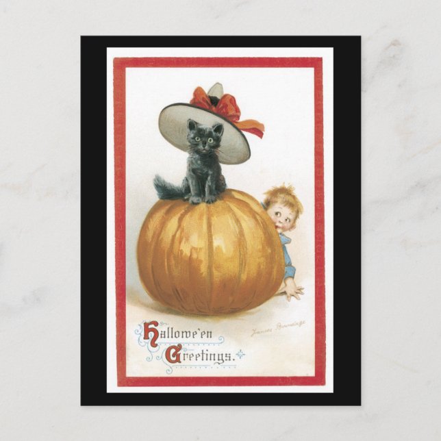 Halloween Black Cat und Pumpkin Postkarte (Vorderseite)