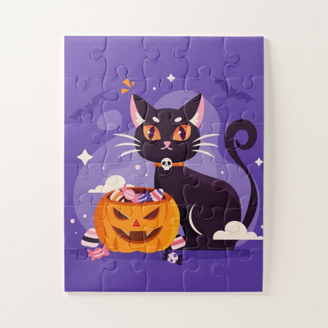 Halloween Black Cat und Pumpkin Puzzle (Vertikal)