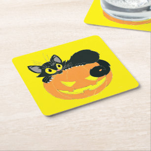 Halloween Black Cat und Pumpkin Rechteckiger Pappuntersetzer