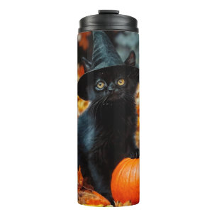 Halloween Black Cat und Pumpkin Thermosbecher
