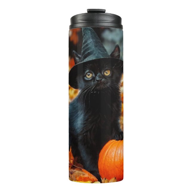 Halloween Black Cat und Pumpkin Thermosbecher (Vorderseite)