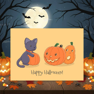 Halloween Black Cat und Pumpkins auf der Gelben Ka Karte