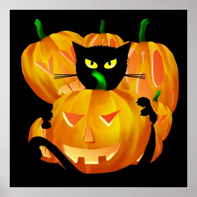 Halloween Black Cat und Pumpkins Poster (Vorne)
