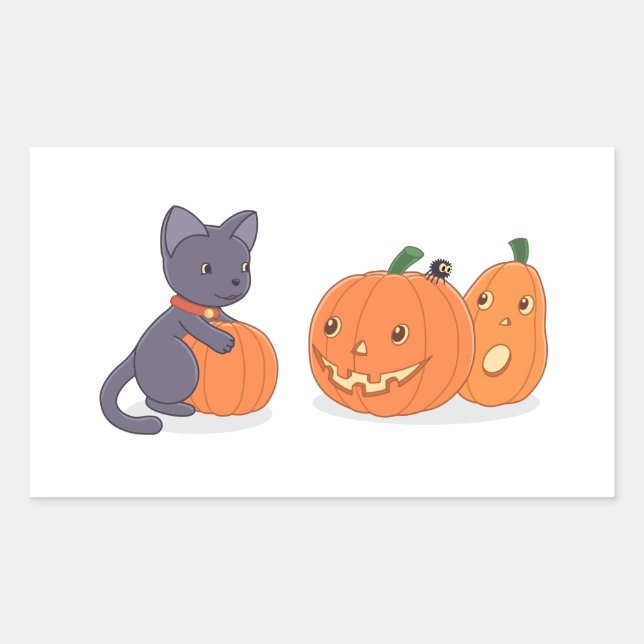 Halloween Black Cat und Pumpkins Rechteckiger Aufkleber (Vorderseite)
