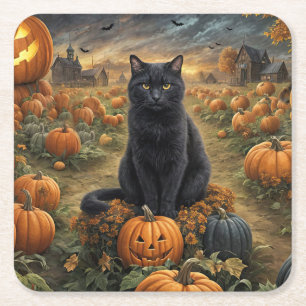Halloween Black Cat und Pumpkins Rechteckiger Pappuntersetzer
